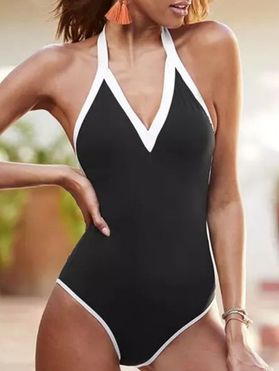 Ringer Halter One-piece Swimsuit Contrast Color Minimalist Open Back Swimwear