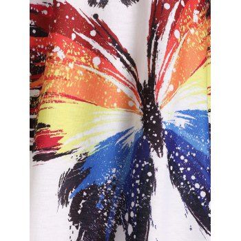 Asymmetrical Rainbow Butterfly Print Tie Shoulder Binding Cami Top