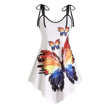 

Asymmetrical Rainbow Butterfly Print Tie Shoulder Binding Cami Top, White