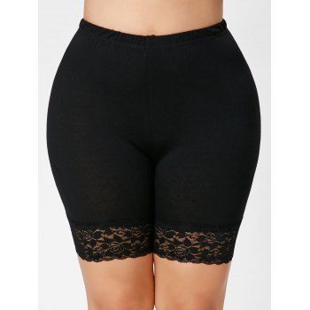 

Plus Size Lace Panel Skinny Sheer Short Leggings, Black