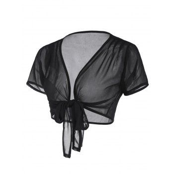 Sheer Mesh Crop Cover Up Top Short Sleeve Open Front Bowknot Coverups dresslily imagine noua 2022