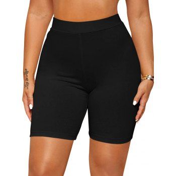 

Sporty Solid Color Elastic Waist Casual Skinny Shorts, Black