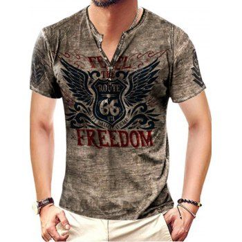 

Vintage Graphic T Shirt Freedom Wing Badge Print Short Sleeve Summer Tee, Brown