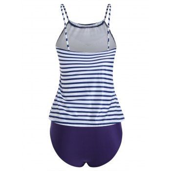 Modest Summer Swimsuit Striped Printed Solid Color Spaghetti Strap Beach Tankini Swimwear