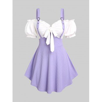 

Plus Size Cold Shoulder Sweetheart Neck Tie Knot 2 in 1 Tee, Light purple
