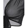 Haut de Cache-maillot Court Ouvert en Avant en Maille Transparente à Manches Courtes avec Nœud Papillon - Noir 3XL