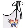 Asymmetrical Rainbow Butterfly Print Tie Shoulder Binding Cami Top - WHITE S