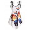 Asymmetrical Rainbow Butterfly Print Tie Shoulder Binding Cami Top - WHITE M