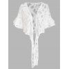 See Thru Flower Lace Crop Cover Up Top Layered Flare Sleeve Open Front Bowknot Coverups - WHITE M