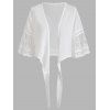 Sheer Cropped Cover Up Top Crochet Lace Mesh Bell Sleeve Open Front Bowknot Coverups - WHITE 2XL
