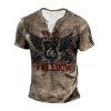 Vintage Graphic T Shirt Freedom Wing Badge Print Short Sleeve Summer Tee - BROWN M