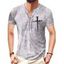 T-shirt D'Eté Vintage Chiné Imprimé à Demi-Bouton à Manches Courtes - Blanc 2XL