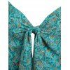 Allover Floral Print A Line Dress Bowknot Keyhole Mock Button Bohemian Mini Dress - GREEN XXL