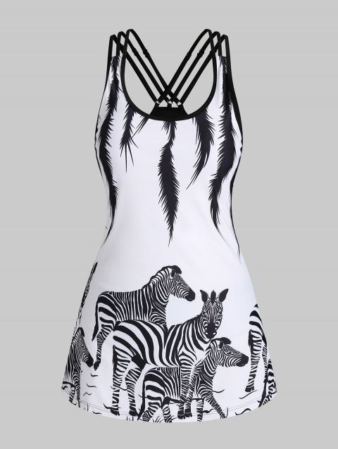 Modest Tankini Swimsuit Zebra Animal Print Two Piece Cheeky Strappy Swimwear Set