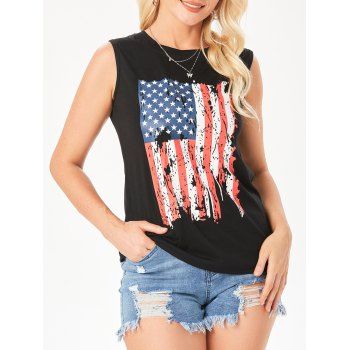 

American Flag Stripe Star Print Tank Top, Black