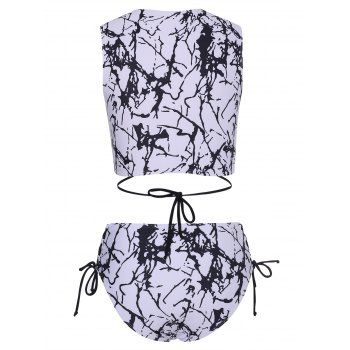 Cut Out Lace Up Swimsuit Tree Branches Print Padded Two Piece Tankini Swimwear