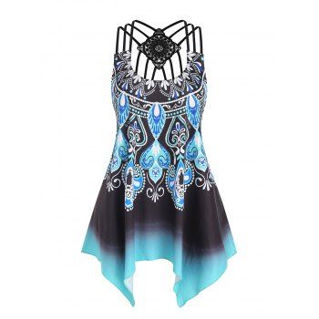 Women Plus Size Handkerchief Bohemian Ombre Print Crochet Strappy Back Cami Top Clothing Online L Green