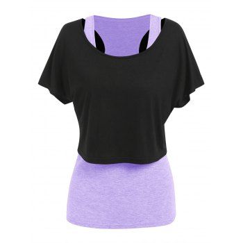 

Plus Size Heather Tank Top and Solid Color Cropped Scoop Neck T Shirt Two Piece Summer Casual Set, Light purple