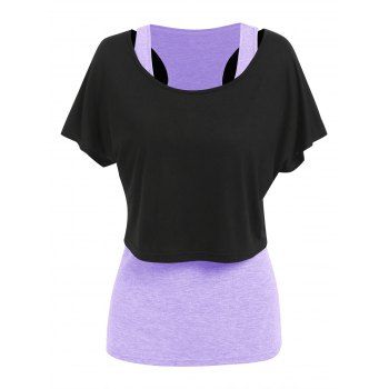 

Plus Size Heather Tank Top and Solid Color Cropped Scoop Neck T Shirt Two Piece Summer Casual Set, Light purple