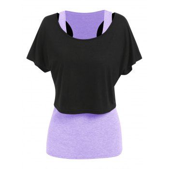 Plus Size Heather Tank Top and Solid Color Cropped Scoop Neck T Shirt Two Piece Summer Casual Set