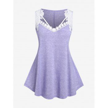 

Plus Size Lace Panel Flared Tank Top, Purple