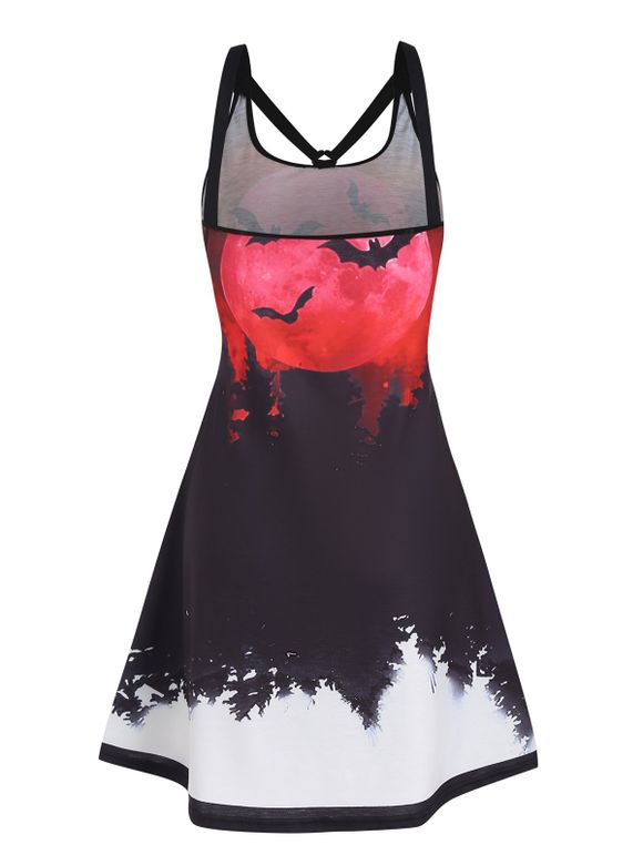 Mini Robe Ligne A Gothique à Imprimé Chauve-souris Sans Manches - Noir S