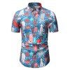Marine Life Short Sleeve Beach Button Up Shirt and Destressed Ripped Light Wash Jeans Casual Outfit - multicolor M