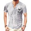 T-shirt D'Eté Décontracté Vintage Marbré avec Demi-Bouton à Manches Courtes - Blanc XL