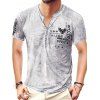 T-shirt D'Eté Décontracté Vintage Marbré avec Demi-Bouton à Manches Courtes - Blanc L