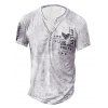 T-shirt D'Eté Décontracté Vintage Marbré avec Demi-Bouton à Manches Courtes - Blanc 3XL