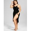 Plus Size Beach Cover Up Plunging Neck Black Open Back Slit Wrap Cover-up Dress - BLACK 3X