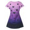 Ombre Butterfly Print Cinched Flutter Sleeve T-shirt - PURPLE S