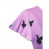Ombre Butterfly Print Cinched Flutter Sleeve T-shirt - PURPLE S