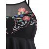 Plus Size Summer Vacation Swimsuit Floral Mesh Insert Ruffle High Waist Tankini Swimwear - BLACK 4X