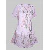 Vacation Chiffon Irregular Allover Peach Blossom Floral Print Blouse and Camisole Set - LIGHT PURPLE S
