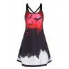 Halloween Bat Blood Moon Night Print Mini Dress Sleeveless Open Back A Line Dress - BLACK XL