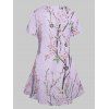 Vacation Chiffon Irregular Allover Peach Blossom Floral Print Blouse and Camisole Set - LIGHT PURPLE S