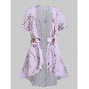 Vacation Chiffon Irregular Allover Peach Blossom Floral Print Blouse and Camisole Set - LIGHT PURPLE M