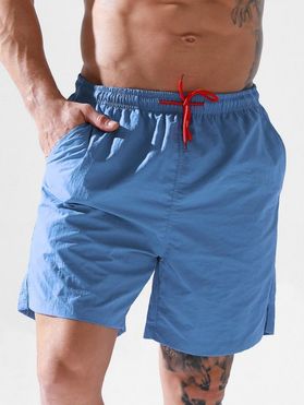 Vacation Casual Board Shorts Solid Color Drawstrings Pockets Basic Summer Beach Shorts