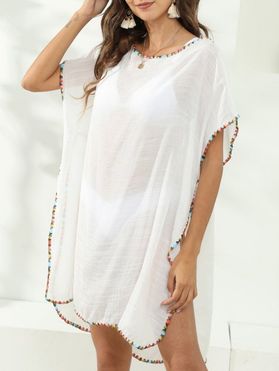 Beach Sheer Cover Up Slit Mesh Embellishment White Cover-up Top