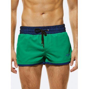 

Casual Board Shorts Contrast Colorblock Lace Panel Drawstrings Pockets Summer Ringer Beach Shorts, Green