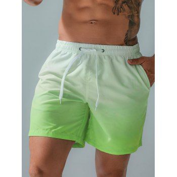 

Vacation Ombre Casual Board Shorts Drawstrings Pockets Summer Beach Shorts, Green