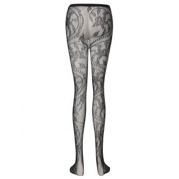 Sheer Pantyhose Printed Rhinestone High Waist Lace Hollow Out Long Stockings