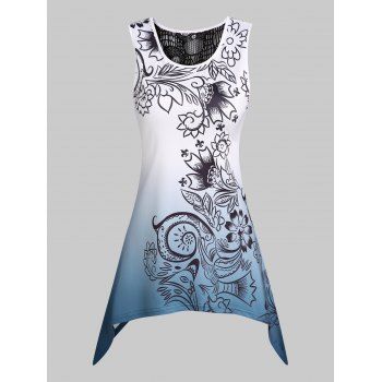 

Ombre Flower Print Asymmetric Tank Top Sheer Lace Panel Summer Top, Deep green
