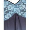 Summer Casual Ombre A Line Mini Dress Empire Waist Rose Lace Panel V Neck Strap Dress - LIGHT BLUE L