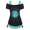 Celestial Sun Off The Shoulder T Shirt And Cinched Heathered Tank Top Two Piece Set - BLACK S