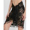 Black Beach Sarong Flower Lace Tassel Sheer Wrap Trendy Skirt Cover Up - BLACK ONE SIZE