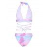 Beach Tie Dye Cut Out Crisscross Halter Swimsuit High Leg Open Back Bikini Swimwear - multicolor XL