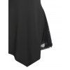 Lace Panel Gothic T Shirt Long Irregular Hem Skew Collar Grommet Short Sleeve Tee - BLACK M