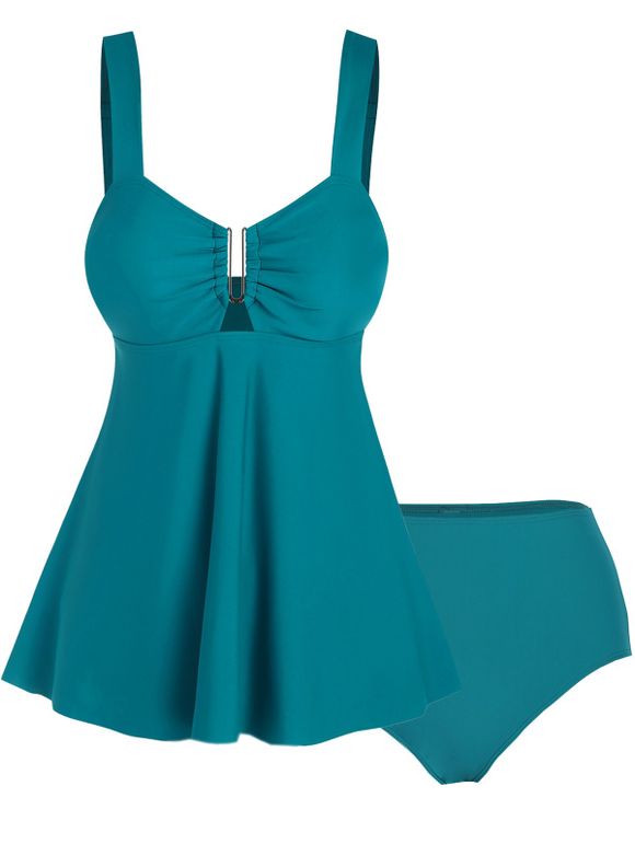 Maillot de Bain Tankini Simple Modeste Découpé Matelassé à Taille Haute - Vert profond S